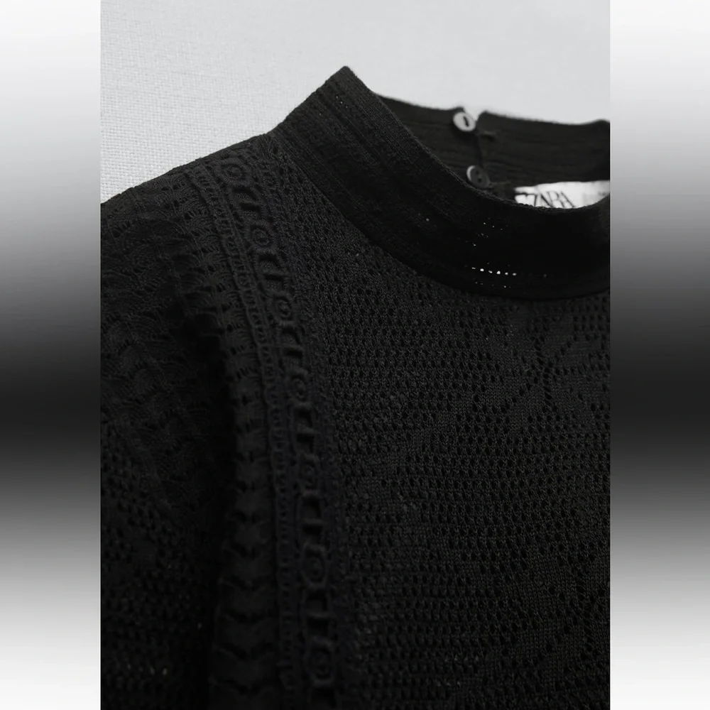 Zara LACE KNIT TOP. Black. Size S. New with Tags.